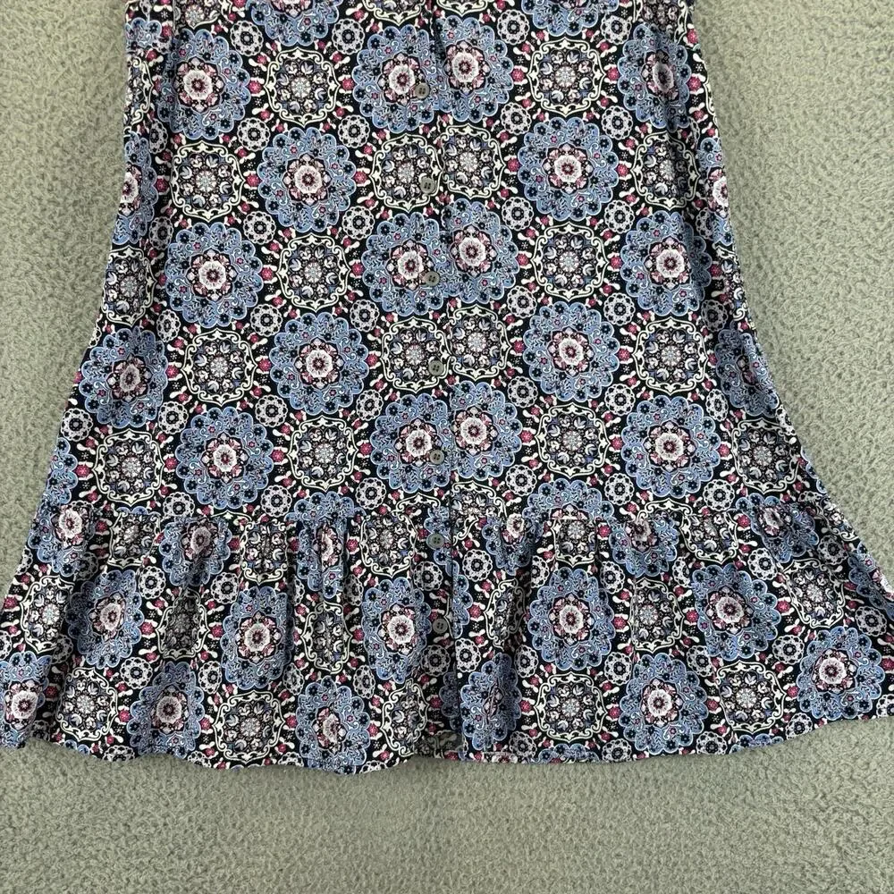 LOFT Dress XSP Beach Cottage Boho Retro Medallion Button Ruffle Flounce Flutter - Picture 5 of 11